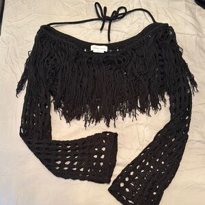 Black Fringe Crochet Top lovers and friends